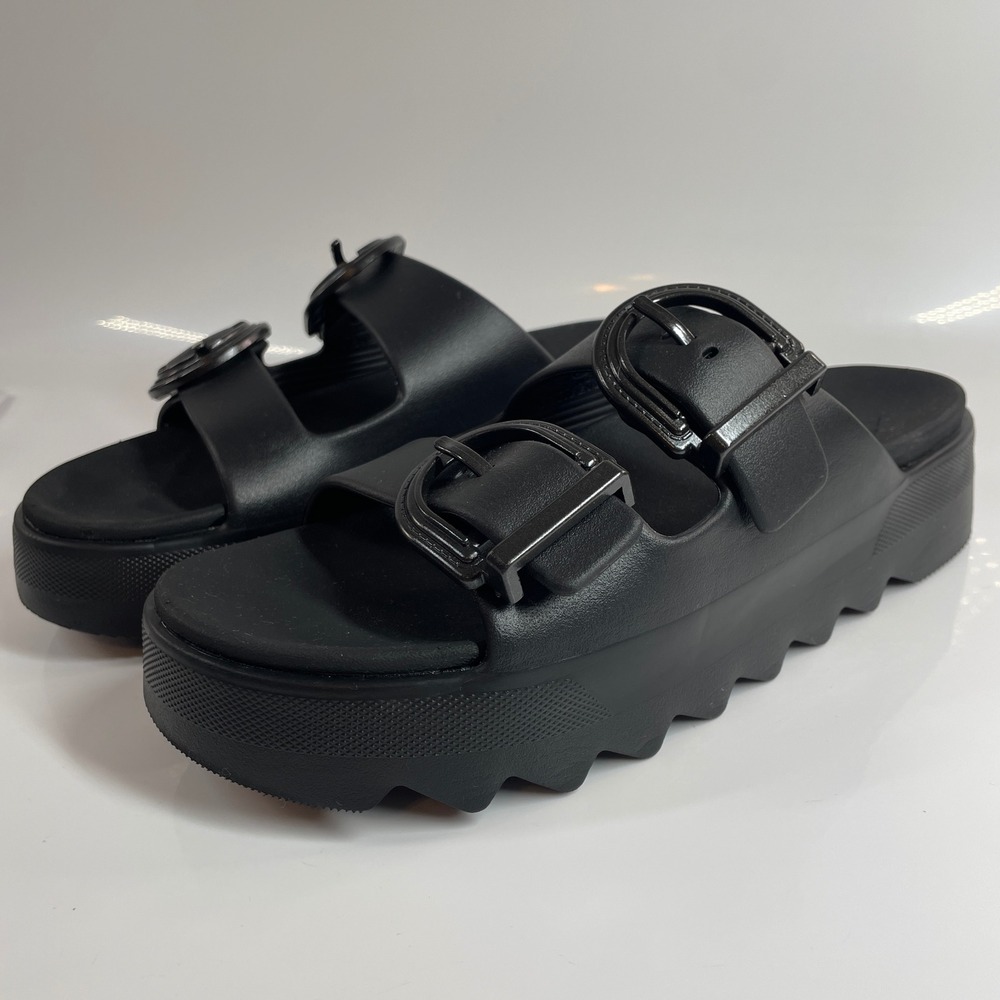 Cougar Black Double Buckle Platform Slide Sandals Womens 9M Chunky Summer Shoes